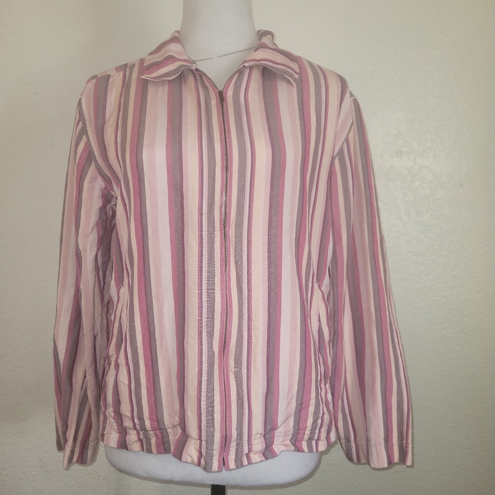 Tommy Bahama Pink and Mauve Striped Zip Front Jacket